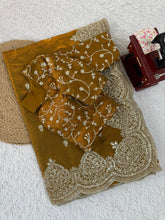 Lovely Gold Chiffon Thread Work Saree